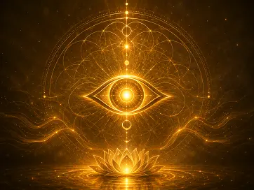 Third eye symbol in a glowing devotional setting